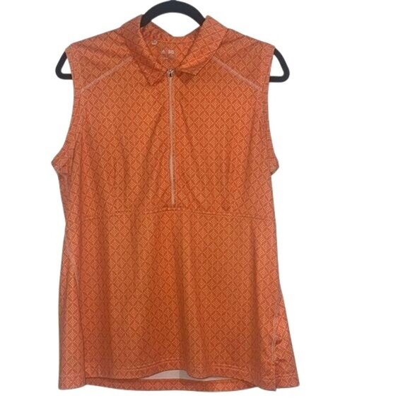 Adidas ClimaCool Sleeveless Orange Geometric Zip Polo Shirt L - Picture 1 of 8